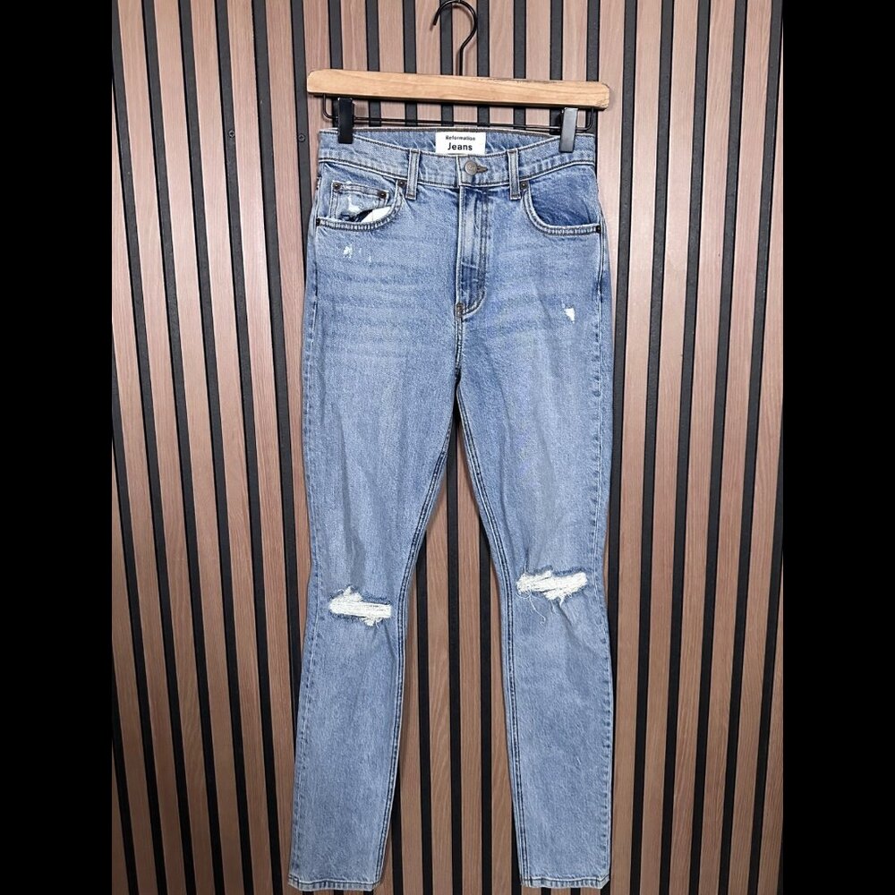 Reformation Jeans 25 Womens Blue High & Skinny Miami Destoyed Denim